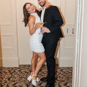 12th Tribe Maya White Floral Applique Halter Mini Dress